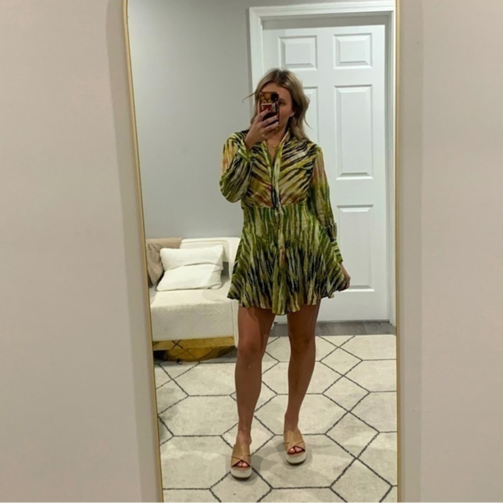 ✅ NWT Devotion Twins Dress Button Down Mini in Jungle Striped Green Multi